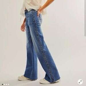 Driftwood Free People jeans womens 26 blue charlee intertwined denim flare boho